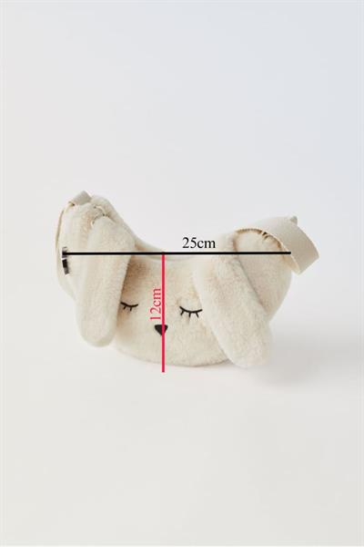 Çocuk Ekru Beyaz Tavşan Desenli Suni Kürk Çanta