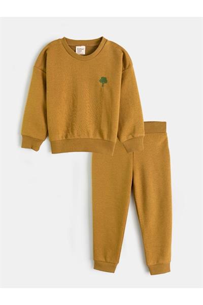 Çocuk Pamuklu Ağaç Nakışlı Sweatshirt Eşofman Alt-Üst Takım