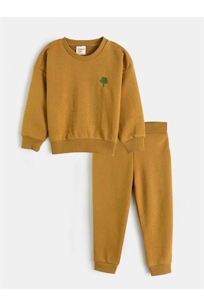 Çocuk Pamuklu Ağaç Nakışlı Sweatshirt Eşofman Alt-Üst Takım