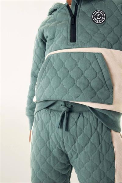 Erkek Çocuk Pamuklu Kapitone Kapüşonlu Eşofman Takımı - Yeşil Bej Renkli