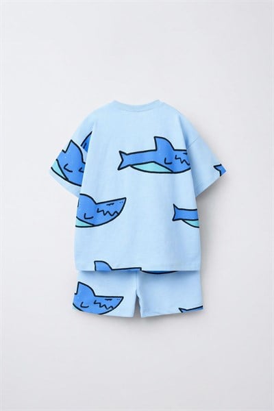 Erkek Çocuk Pamuklu Köpek Balığı Desenli T-Shirt Şort Takım