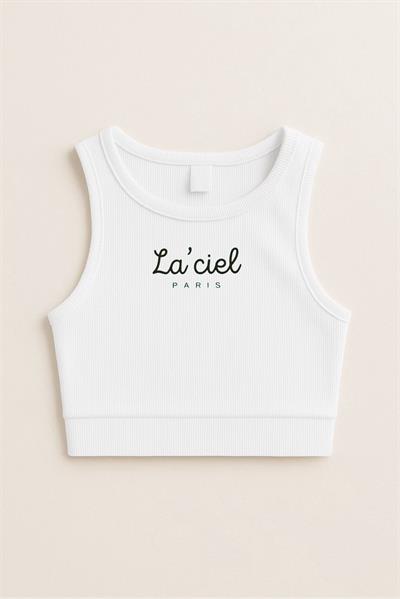 Kız Çocuk Pamuklu Laciel Yazılı Ribana Atlet Crop Top - Yazlık Basic Tasarım