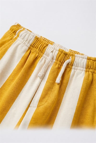 Unisex Çocuk Pamuklu Sarı Ekru Çizgili Pantolon