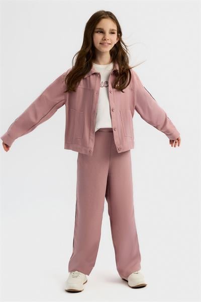 Kız Çocuk Pamuklu Pembe Ceket ve Pantolon 2li Takım