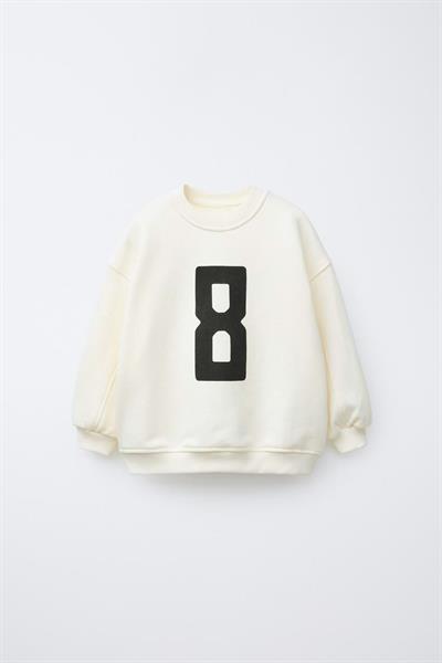 Erkek Çocuk Pamuklu Ekru 8 Baskılı Sweatshirt ve Eşofman Alt Takım