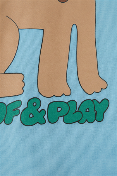 Çocuk Pamuklu Mavi Köpek Baskılı T-Shirt ve Çizgili Şort Takım
