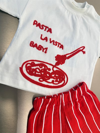 Unisex Bebek Pamuklu Beyaz Pasta Temalı Tişört Şort Takım