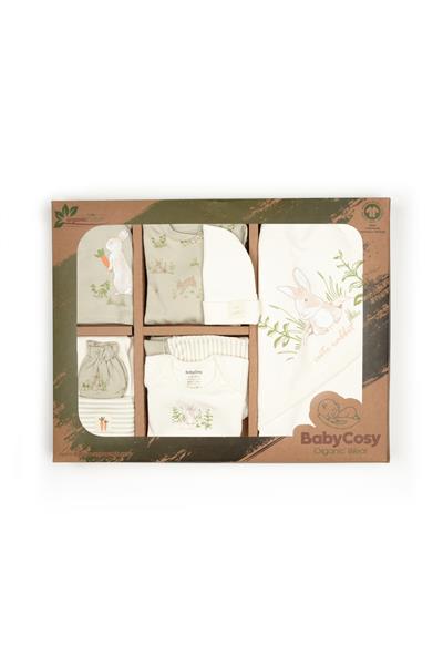 Unisex Bebek Organik Pamuklu Naturel Tavşan Desenli 10lu Hastane Çıkışı Seti
