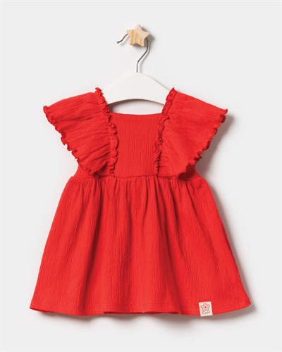 Kız Çocuk Pamuklu Kırmızı Müslin Elbise