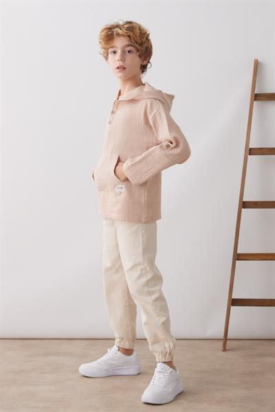 Müslin Kapüşonlu Erkek Çocuk Gömlek Rahat ve Şık Tasarım