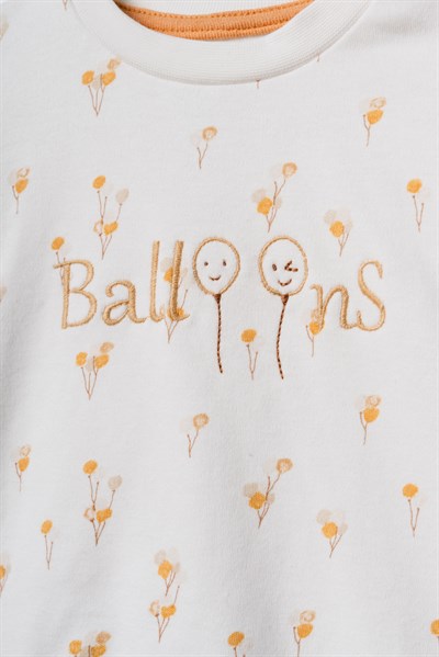 Unisex Bebek Pamuklu Ekru Sweatshirt Eşofman Takım - Balon Desenli