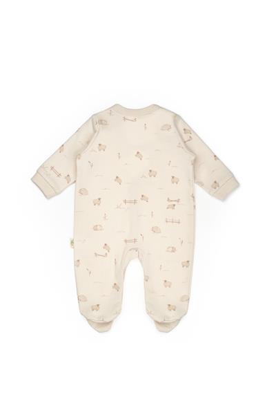 Unisex Çocuk Pamuklu Ekru Çift Fermuarlı Hayvancık Desenli Uyku Tulum