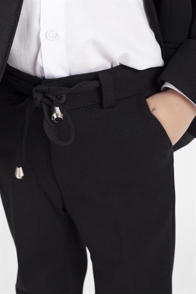 Erkek Çocuk Klasik Takım Elbise - Papyonlu, Siyah Slim Fit Özel Gün Kombini