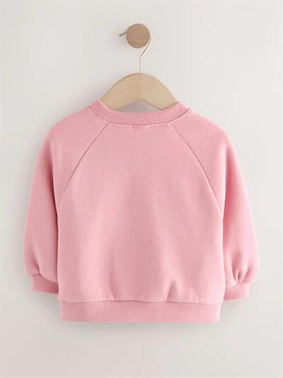 Kız Çocuk Pamuklu Pembe Sweatshirt ve Çizgili Geniş Paça Eşofman Alt-Üst Takım