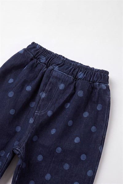 Çocuk Lacivert Puantiyeli Denim Pantolon
