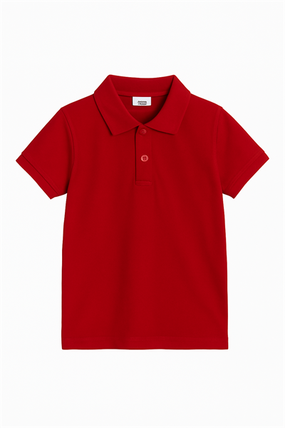 Erkek Çocuk Pamuklu Kırmızı Polo Yaka T-shirt - Okula Uygun Yazlık Model