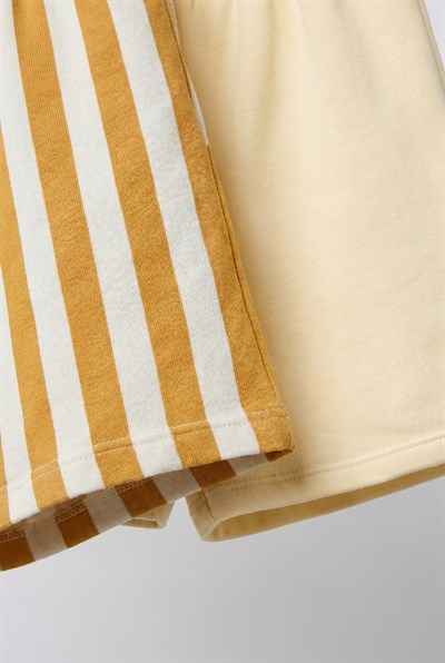 Unisex Çocuk Pamuklu Çizgili Şort 2li Set