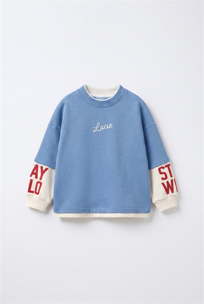 Çocuk Pamuklu Kaplan Baskılı Mavi Sweatshirt