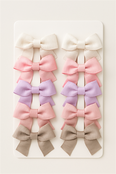 Kız Çocuk Renkli 10li Fiyonk Toka Seti - Ekru, Pembe, Lila ve Bej Tonlarda