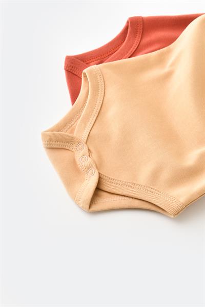 Unisex Bebek Pamuklu Kolsuz Hardal & Tarçın Atlet Body 2li Set