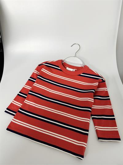 Erkek Çocuk Pamuklu Turuncu Lacivert Çizgili Uzun Kollu T-shirt - Bisiklet Yaka