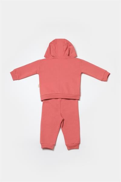 Bebek Pamuklu  Kapüşonlu Ayıcık Baskılı Eşofman Takımı - İki Parça