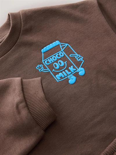 Erkek Çocuk Pamuklu Kahverengi Choco Milk Baskılı Eşofman Takım - Rahat Günlük Stil