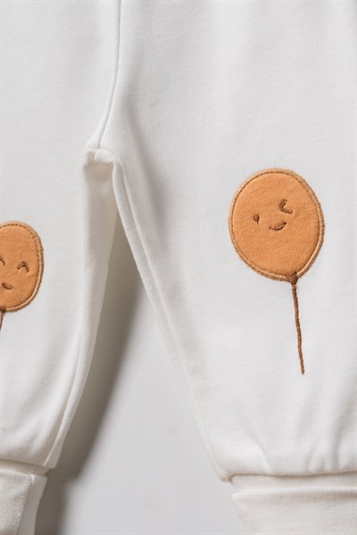 Unisex Bebek Pamuklu Ekru Sweatshirt Eşofman Takım - Balon Desenli