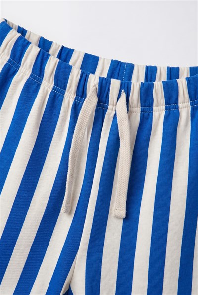 Unisex Çocuk Pamuklu Mavi Çizgili Şort 2li Set