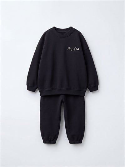 Çocuk Siyah Basic Sweatshirt ve Eşofman Altı Takımı