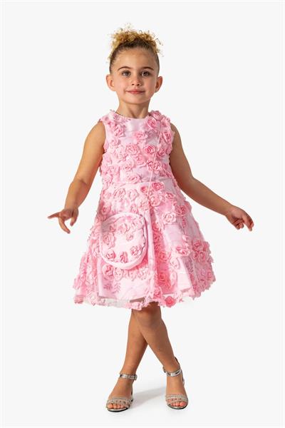 Kız Çocuk  Çiçek Aplikeli Abiye Elbise
