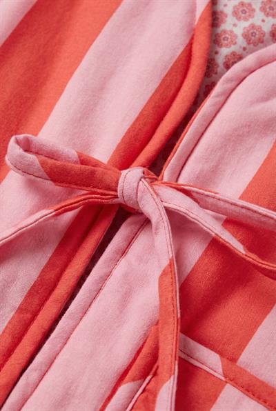 Kız Çocuk Pamuklu Pembe Çizgili Yelek - Bağlamalı Cepli Şık Tasarım