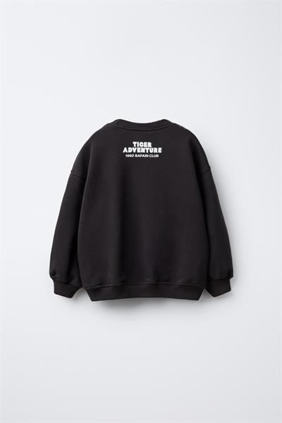 Erkek Çocuk Pamuklu Siyah Kaplan Baskılı Sweatshirt ve Eşofman Alt Takım