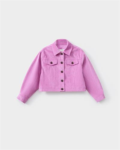 Kız Çocuk Pamuklu Fuşya Ceketli Etek Takım - Düğme Detaylı Crop Ceket