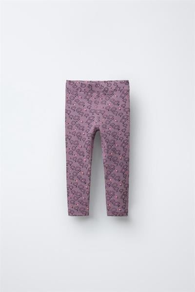 Kız Çocuk Pamuklu Mor Çiçek Desenli Sweatshirt ve Tayt Takım - Rahat ve Şık Günlük Kombin