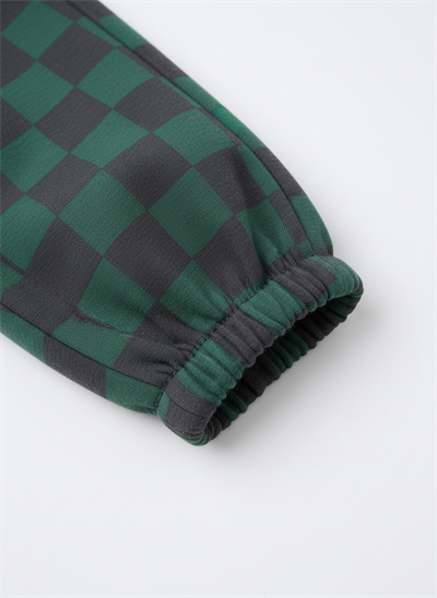 Erkek Çocuk Pamuklu Yeşil Timsah Baskılı Sweatshirt ve Kare Desenli Eşofman Takım