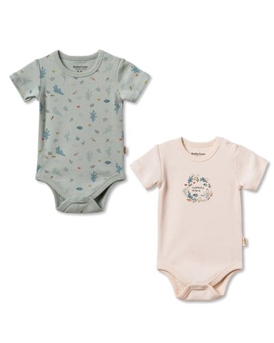 Bebek Pamuklu Deniz Desenli Kısa Kollu 2li Çıtçıtlı Body Seti