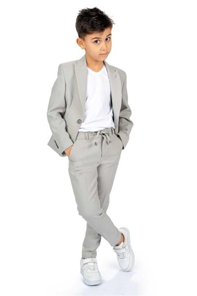 Erkek Çocuk Gofre Kumaş Lacivert Ceket T-Shirt Pantolon Takım
