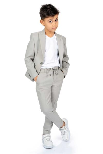 Erkek Çocuk Gofre Kumaş Lacivert Ceket T-Shirt Pantolon Takım