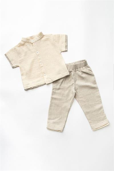Erkek Çocuk Hakim Yaka Müslin Kumaş Gömlek Pantolon Alt-Üst Takım