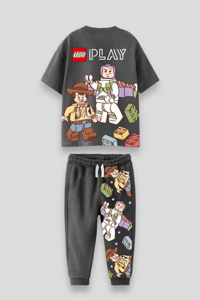 Erkek Çocuk Lego Desenli Pamuklu Oversize T-shirt Eşofman Alt-Üst Takım