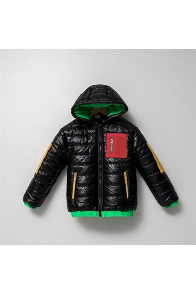 Erkek Çocuk Siyah Içi Polarlı Kapüşonlu Şişme Mont