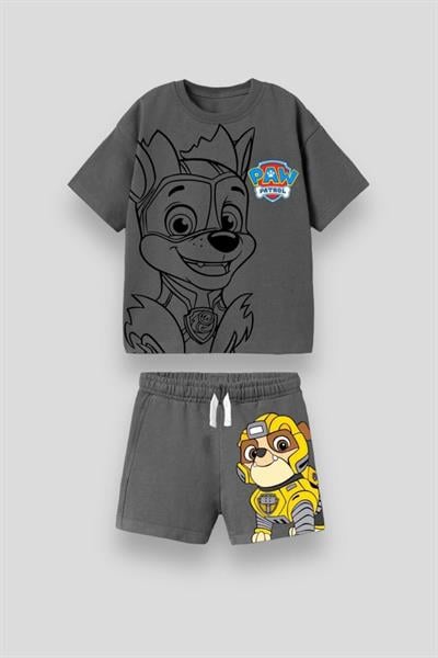 Erkek Çocuk Siyah Paw Petrol Baskılı Pamuklu T-shirt Şort Alt-Üst Takım