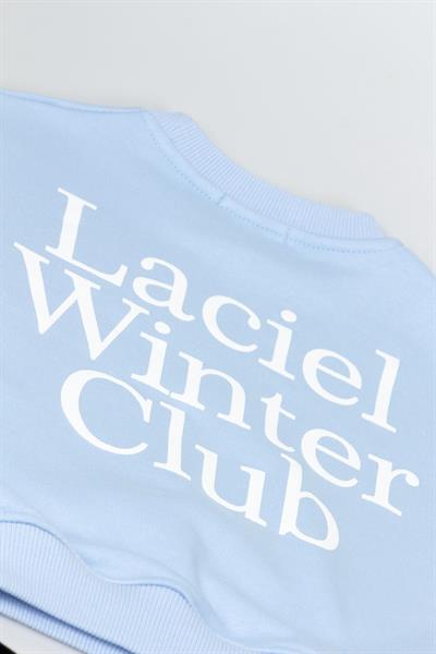 Unisex Çocuk Pamuklu Mavi Laciel Baskılı Kapüşonlu Sweatshirt ve Eşofman Alt Takım