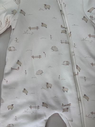 Unisex Çocuk Pamuklu Ekru Çift Fermuarlı Hayvancık Desenli Uyku Tulum