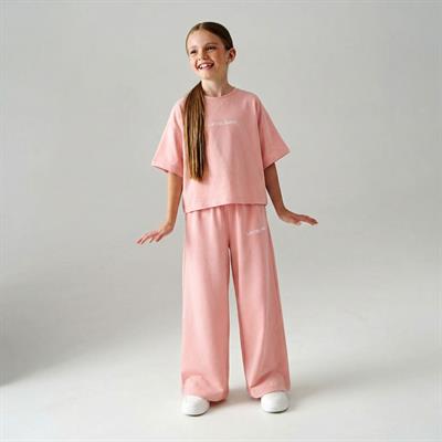Kız Çocuk Pamuklu Pembe Baskılı T-Shirt Pantolon Takım - Bol Kesim Rahat Set
