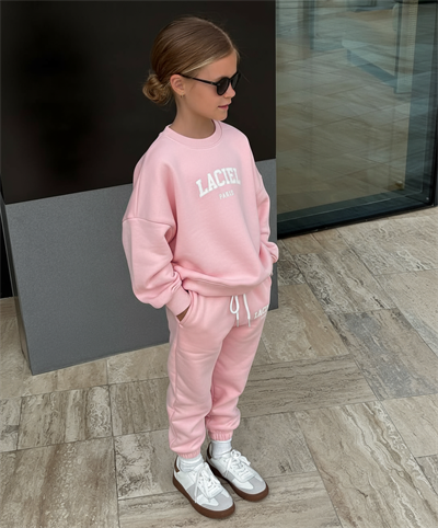Kız Çocuk Pamuklu Pembe Sweatshirt Eşofman Alt-Üst Takım