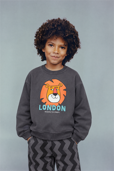 Erkek Çocuk Pamuklu Aslan Baskılı Antrasit Sweatshirt ve Eşofman Takımı