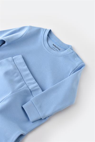 Erkek Bebek Pamuklu Mavi Uzun Kollu Sweatshirt ve Eşofman Takım