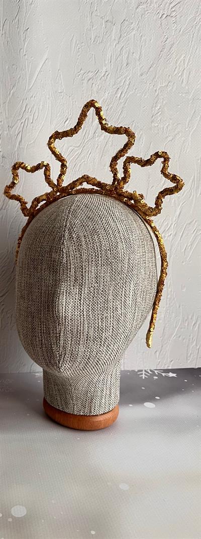 Gold Payetli Yıldızlı Kız Çocuk Taç